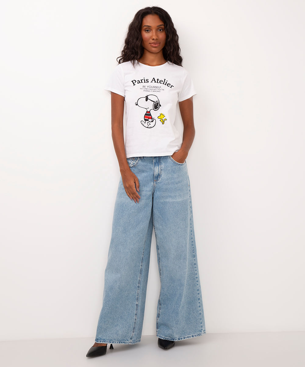 camiseta de algodão snoopy off white