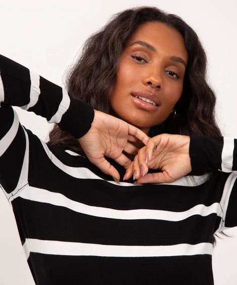 suéter de tricot básico listrado - preto