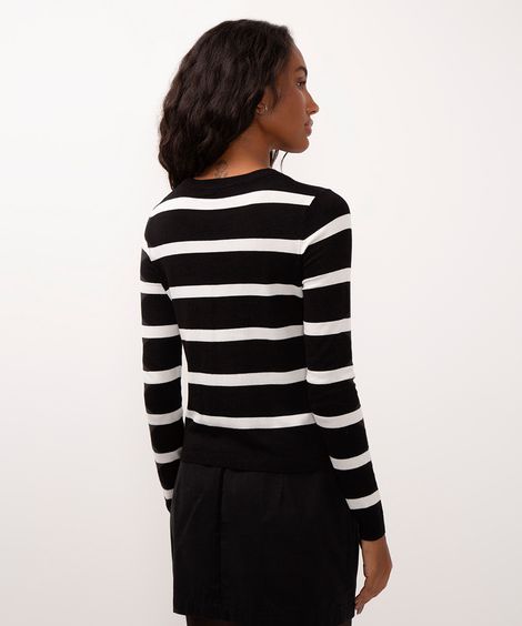 suéter de tricot básico listrado - preto