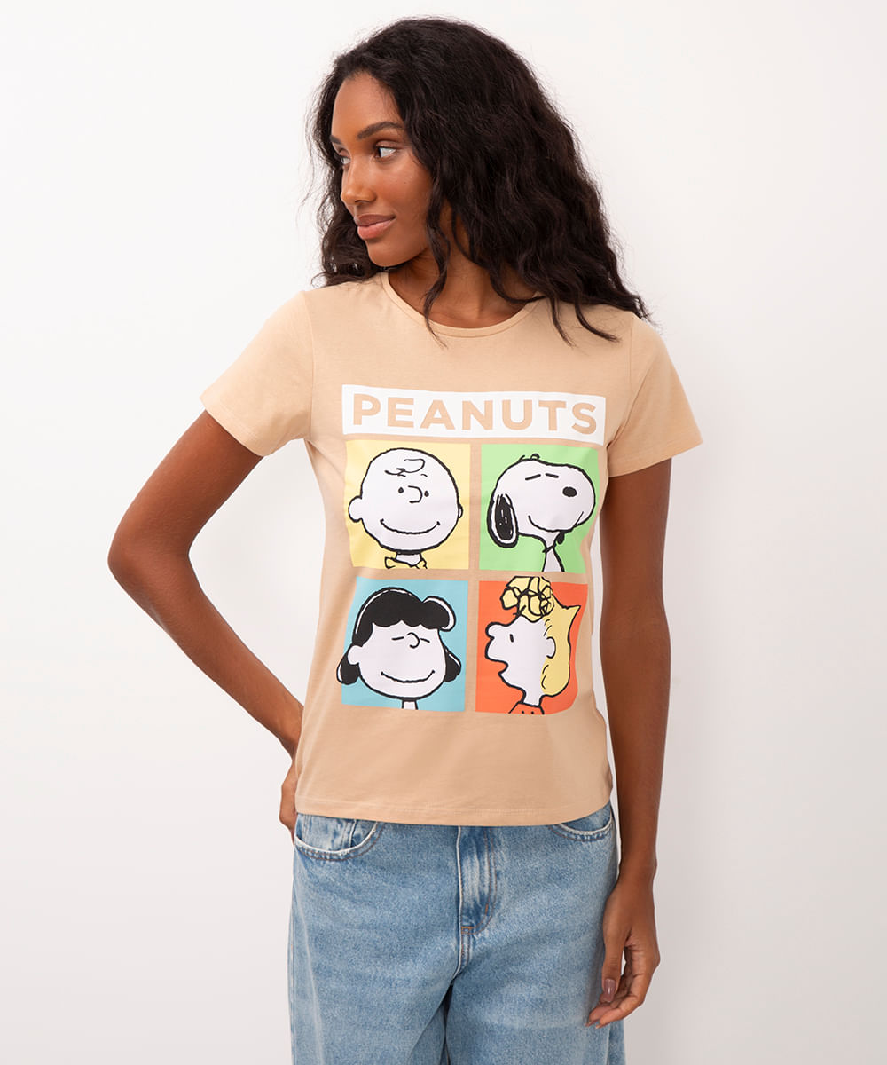 camiseta de algodão snoopy bege