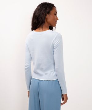 suéter de tricô básico bicolor azul