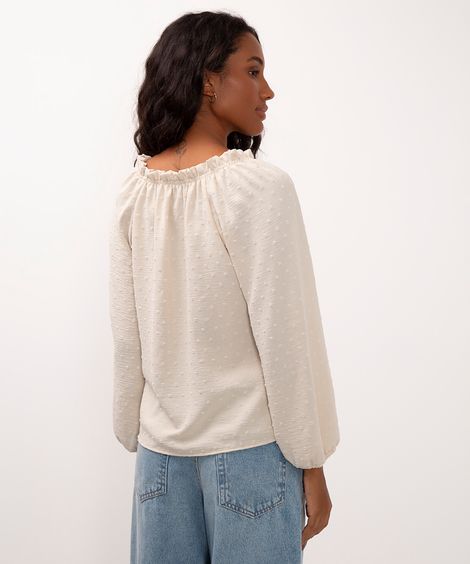 camisa com textura e franzido bege