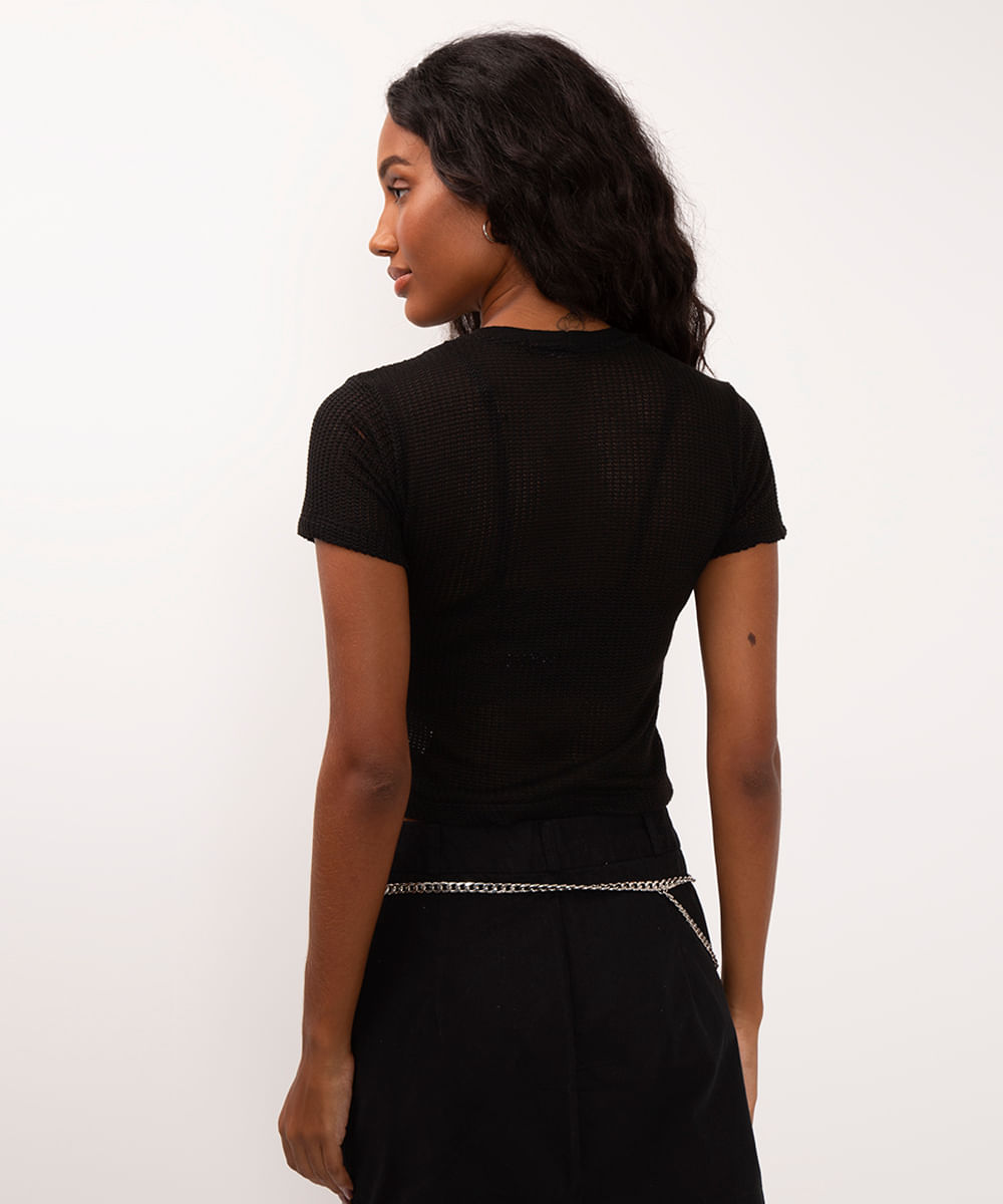 cropped texturizado manga curta preto