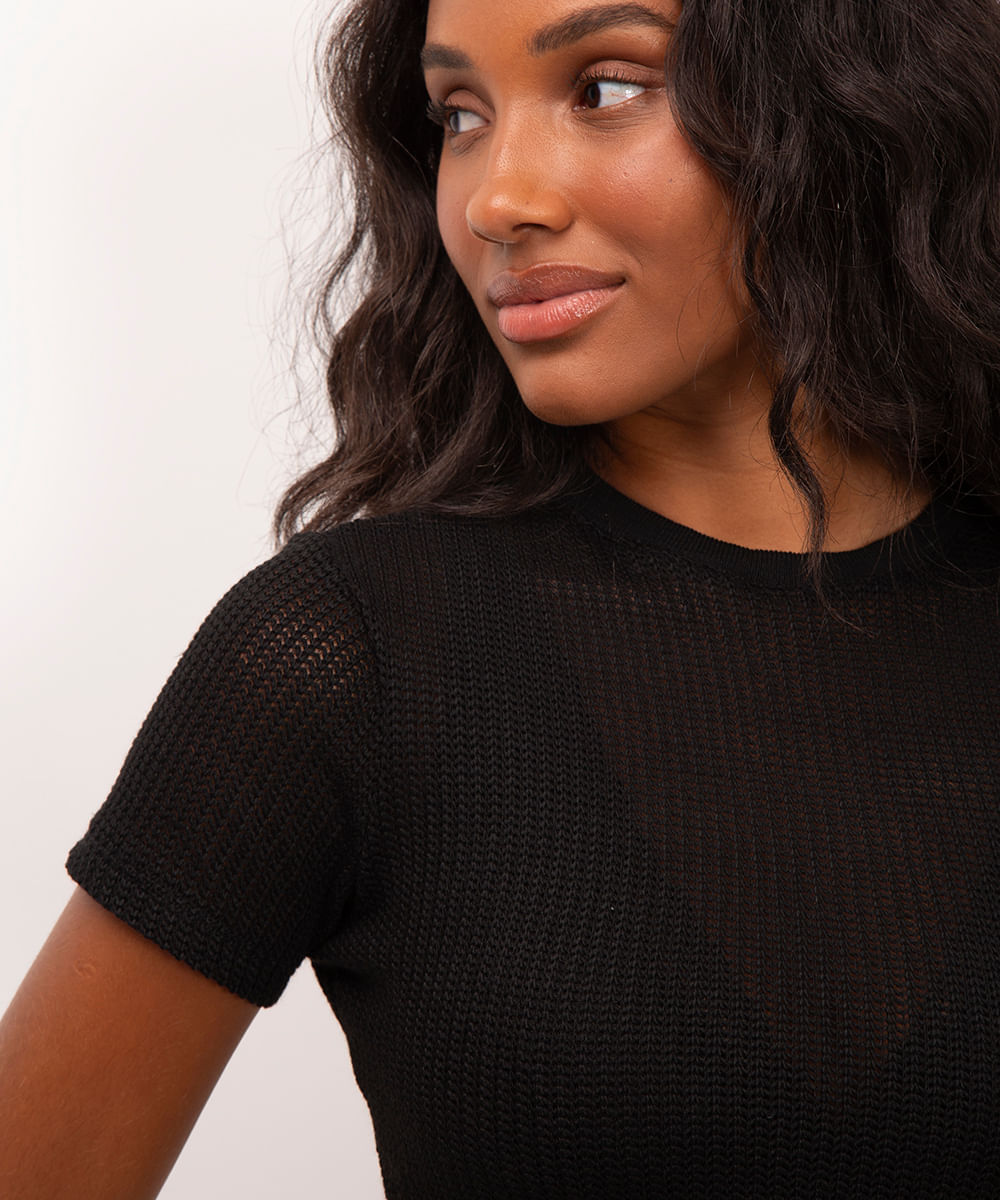 cropped texturizado manga curta preto