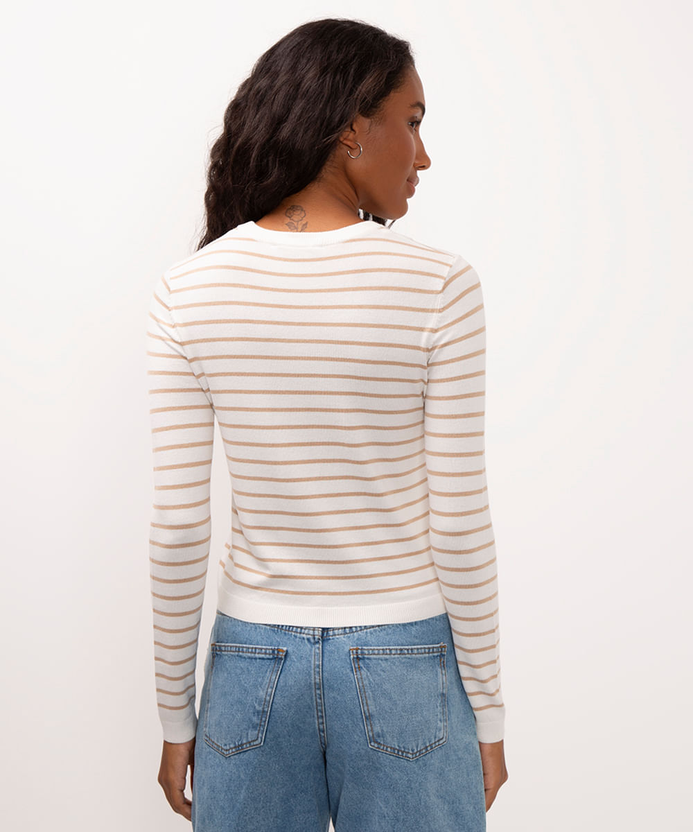 suéter de tricot básico listrado - areia