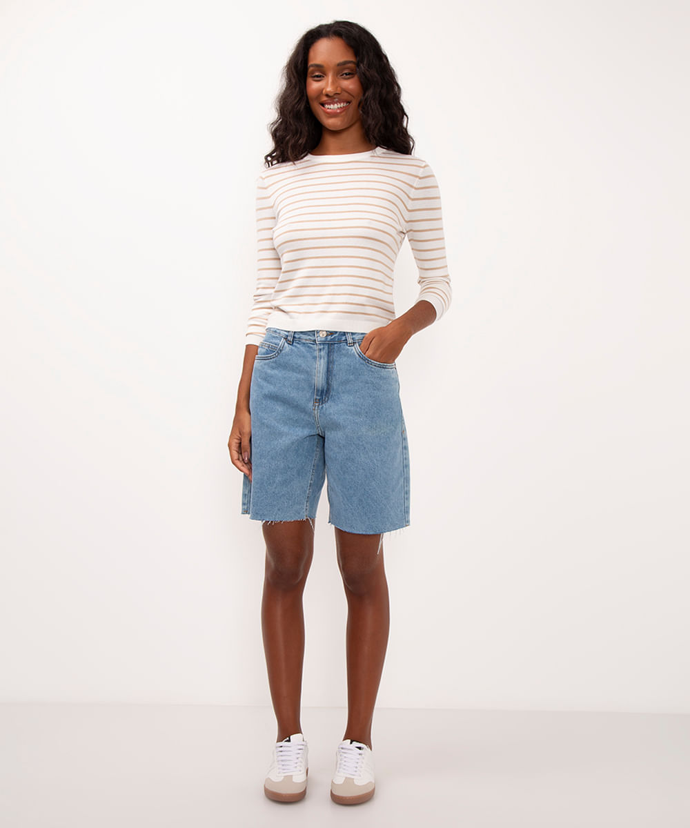 suéter de tricot básico listrado - areia