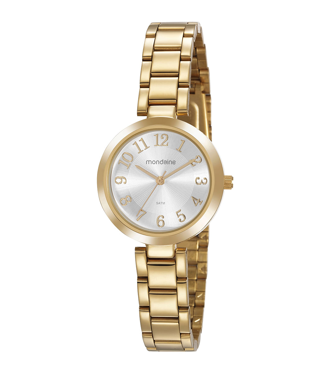 Kit relógio analógico mondaine 32115LPMVDE1KL com colar dourado