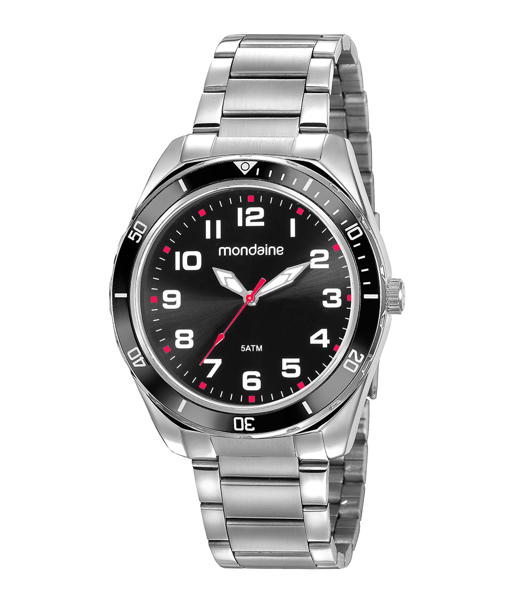 kit relógio analógico mondaine 53768G0MVNE1KJ com canivete multiuso prata