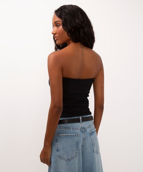 blusa sem alça com zíper preta