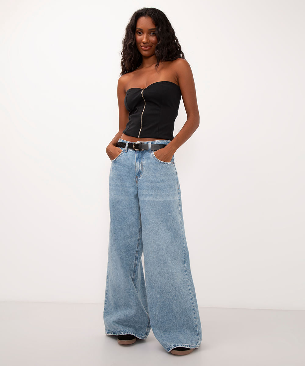 blusa sem alça com zíper preta