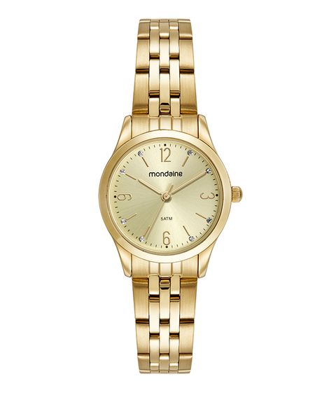 kit relógio mondaine analógico 32720LPMKDE1K1 com colar e brinco dourado
