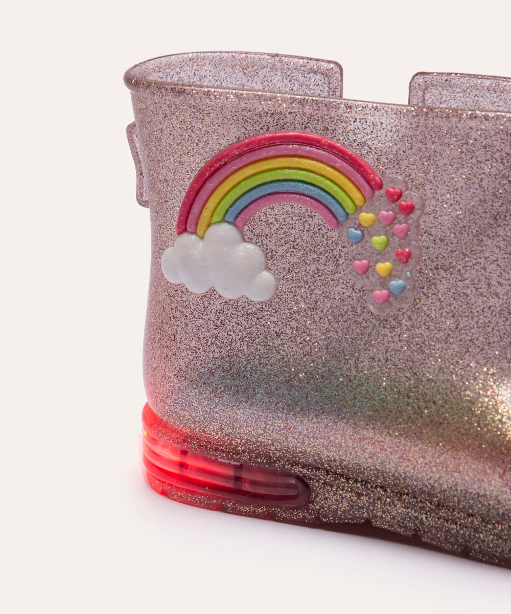 galocha infantil arco íris glitter rosa