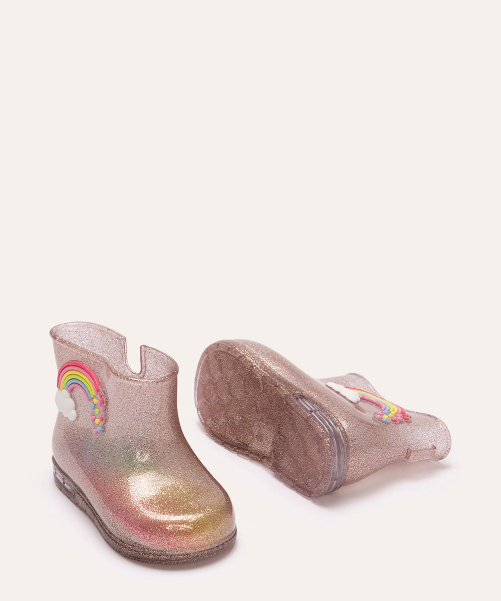 galocha infantil arco íris glitter rosa