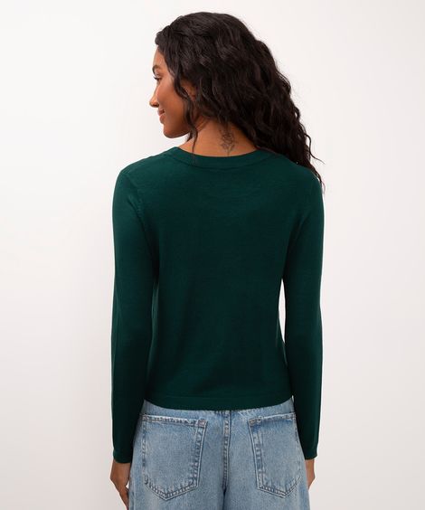 suéter de tricot manga longa básico verde