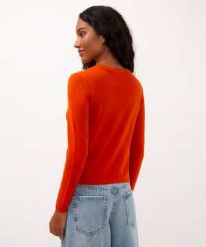 suéter de tricot manga longa básico laranja