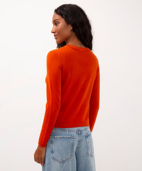 suéter de tricot manga longa básico laranja
