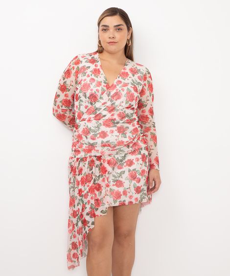 vestido curto de tule floral bff camila off white