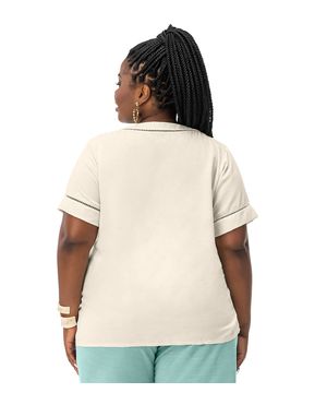 Blusa Feminina Plus Size Em Viscose Secret Glam Bege