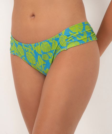 biquíni calcinha tanga floral com recortes proteção uv clube bossa azul médio