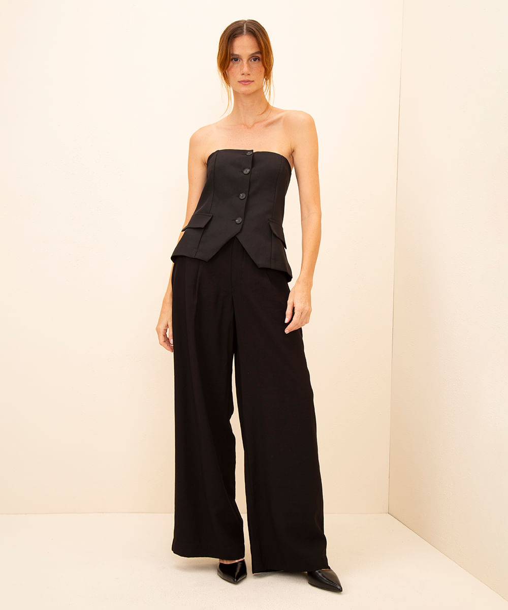 blusa botões sem alça mindset preta