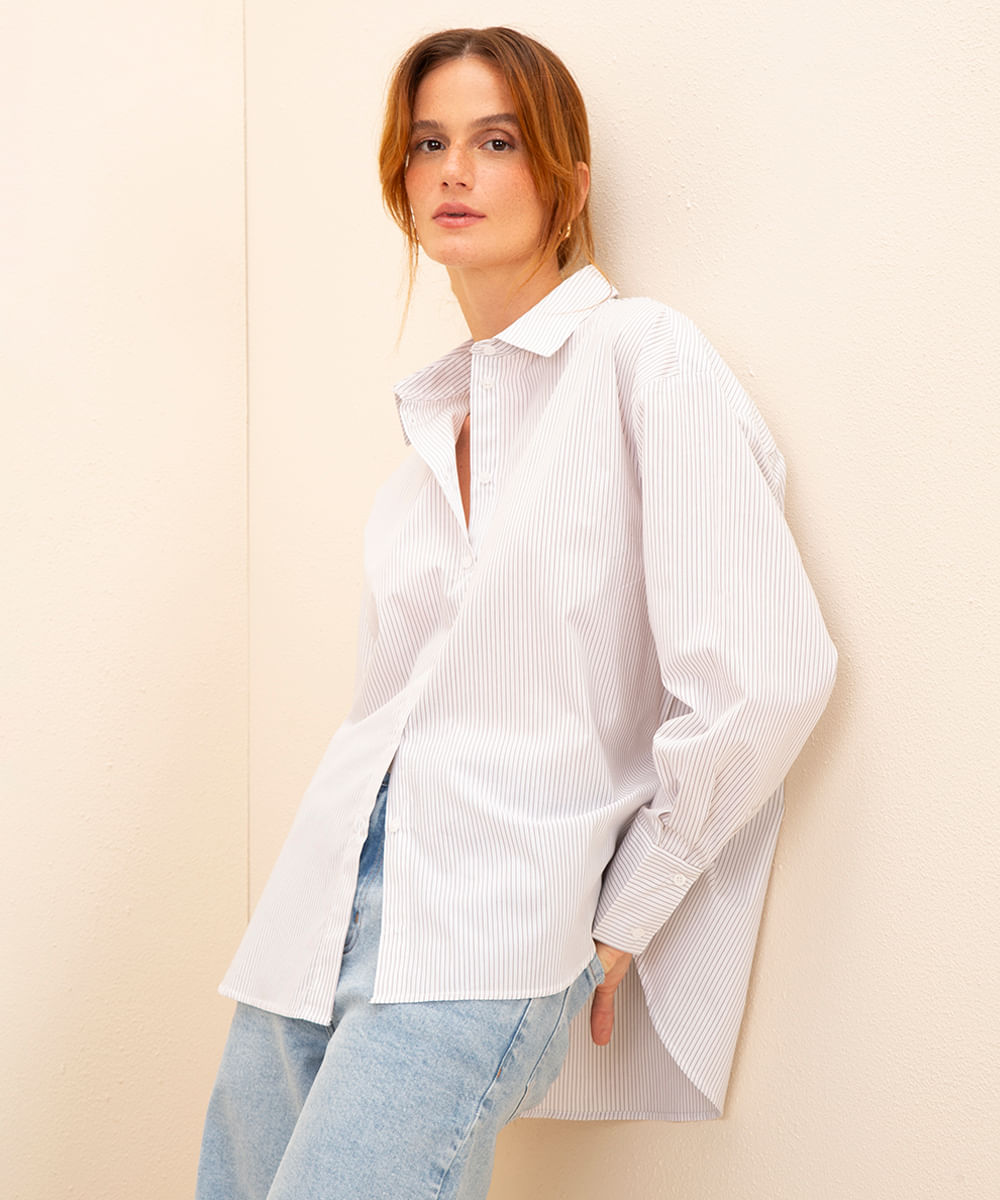 camisa de algodão listrada mindset off white