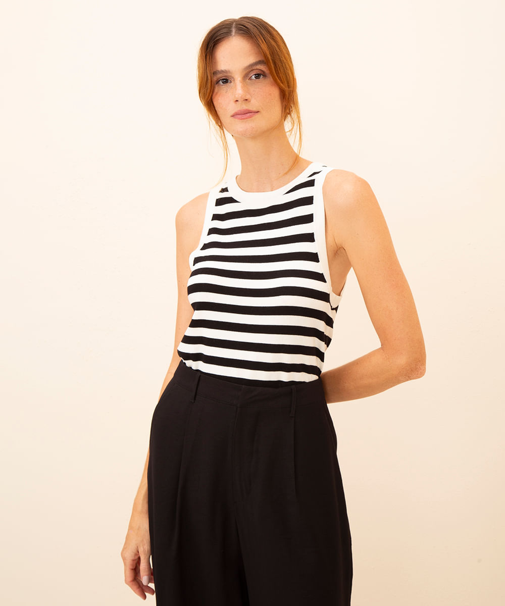 regata de tricot listrada mindset off white