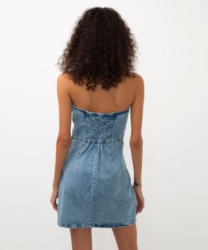 vestido jeans curto sem alça