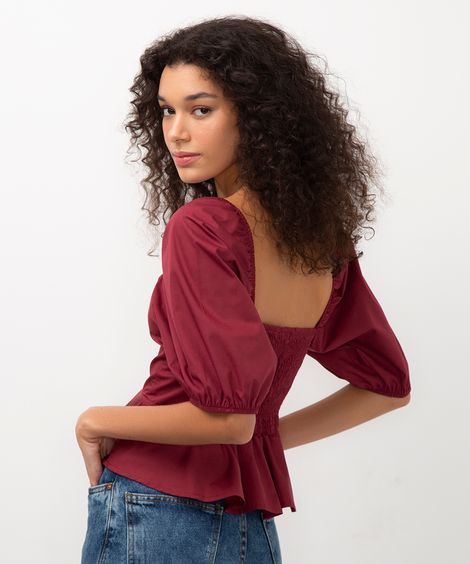 blusa de algodão peplum vinho