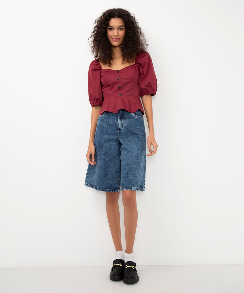 blusa de algodão peplum vinho