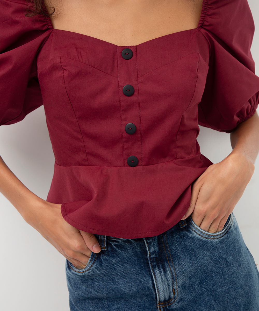 blusa de algodão peplum vinho