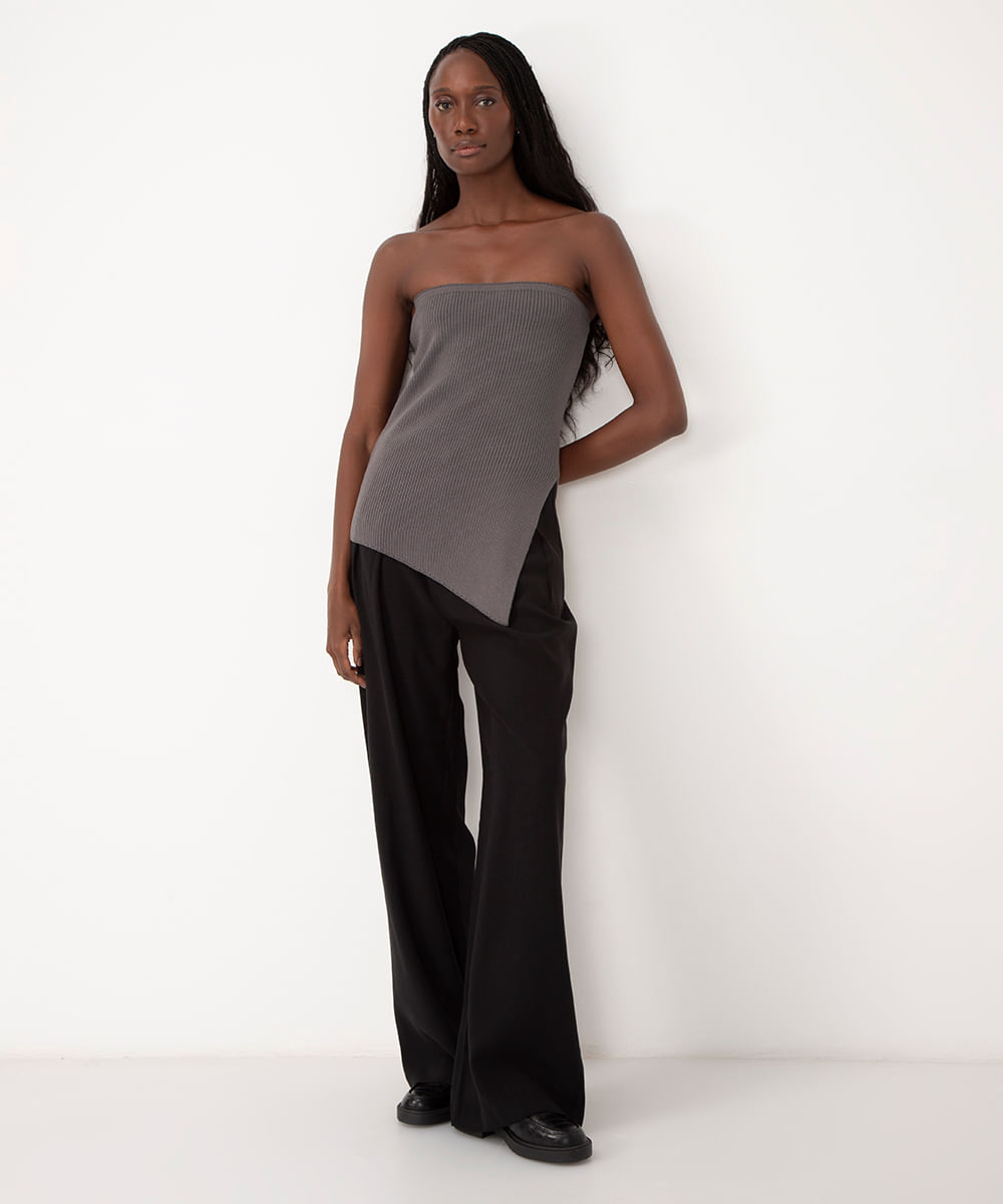 blusa de tricot assimétrica bff agatha cinza