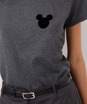 camiseta de algodão mescla mickey cinza