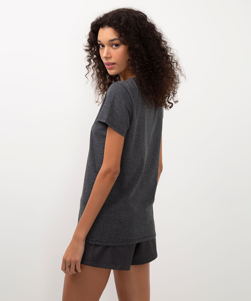 camiseta de algodão mescla mickey cinza