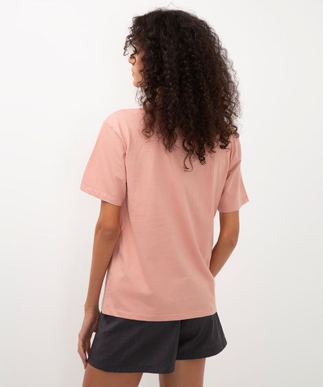 camiseta de algodão básica manga curta gola alta - rosa médio