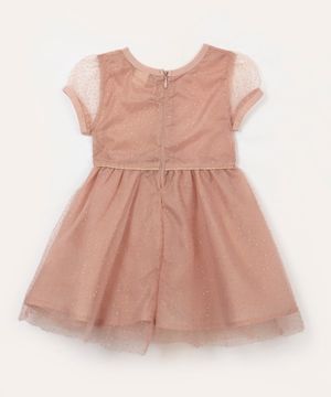vestido infantil de tule com brilho rosa claro