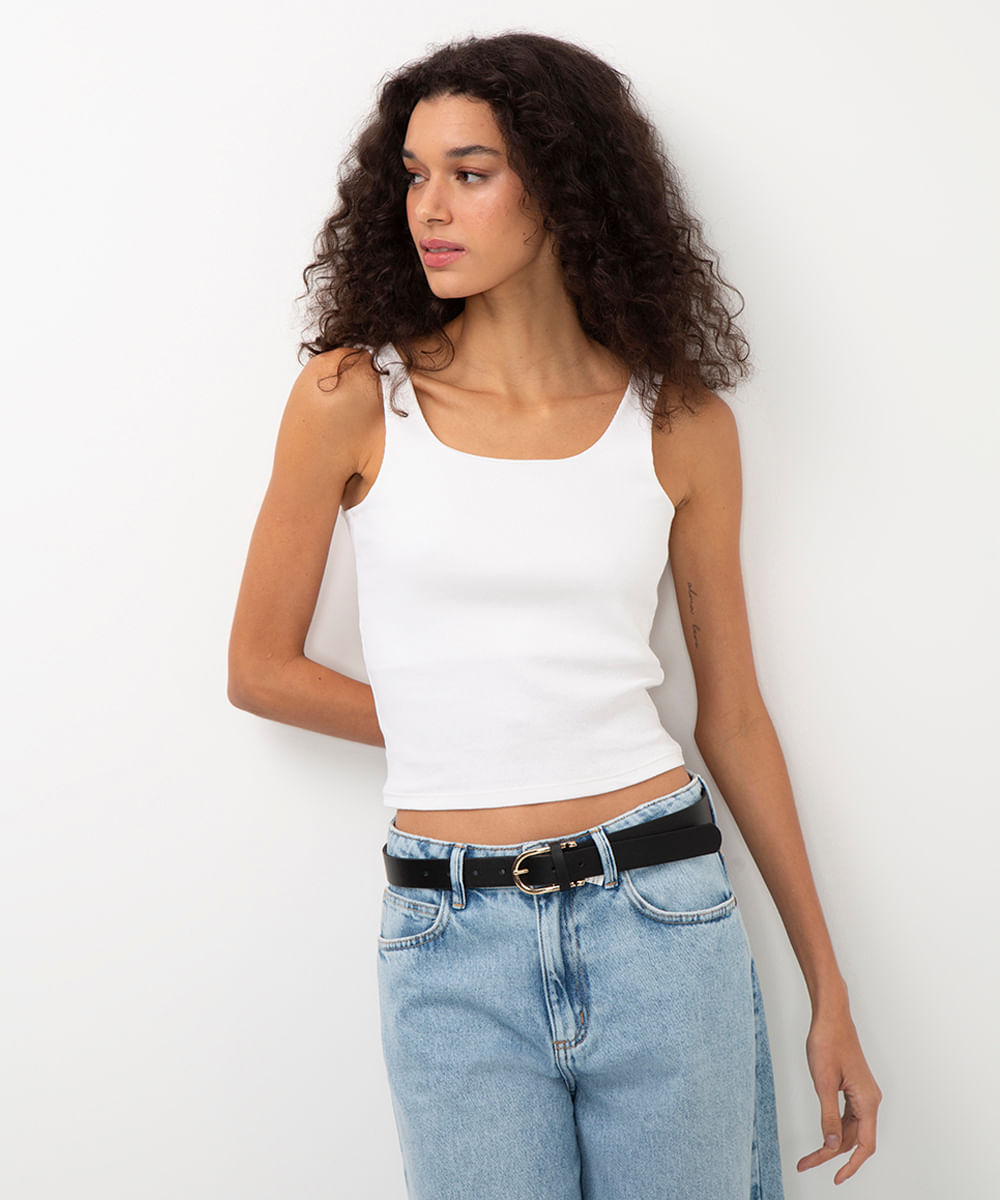 regata de algodão canelada off white