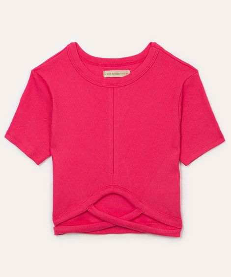 blusa de algodão juvenil com recorte manga curta pink