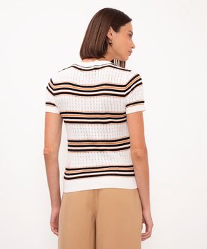 blusa de tricot listrada manga curta off white