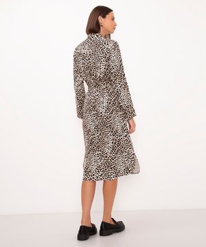 vestido chemise midi de viscose animal print bege