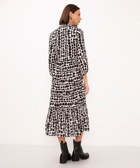 vestido chemise midi de viscose geométrico areia