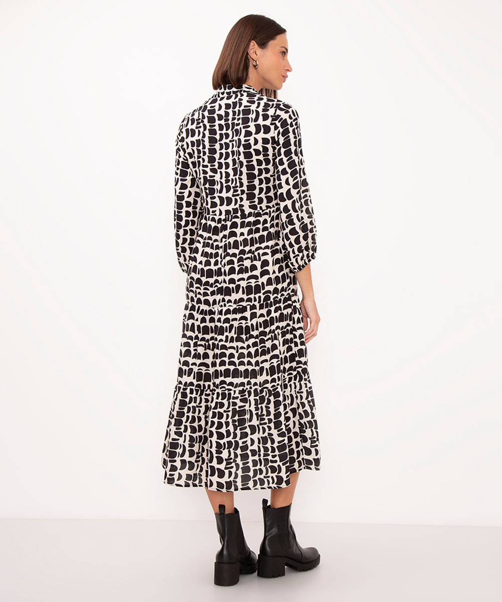 vestido chemise midi de viscose geométrico areia