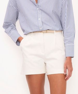 short alfaiataria cintura alta com cinto off white