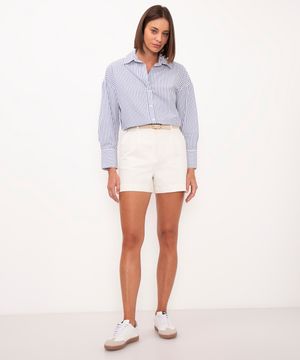 short alfaiataria cintura alta com cinto off white