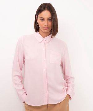 camisa de viscose manga longa rosa