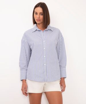 camisa de algodão oversized listrada azul