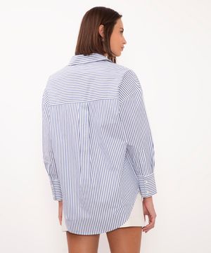 camisa de algodão oversized listrada azul