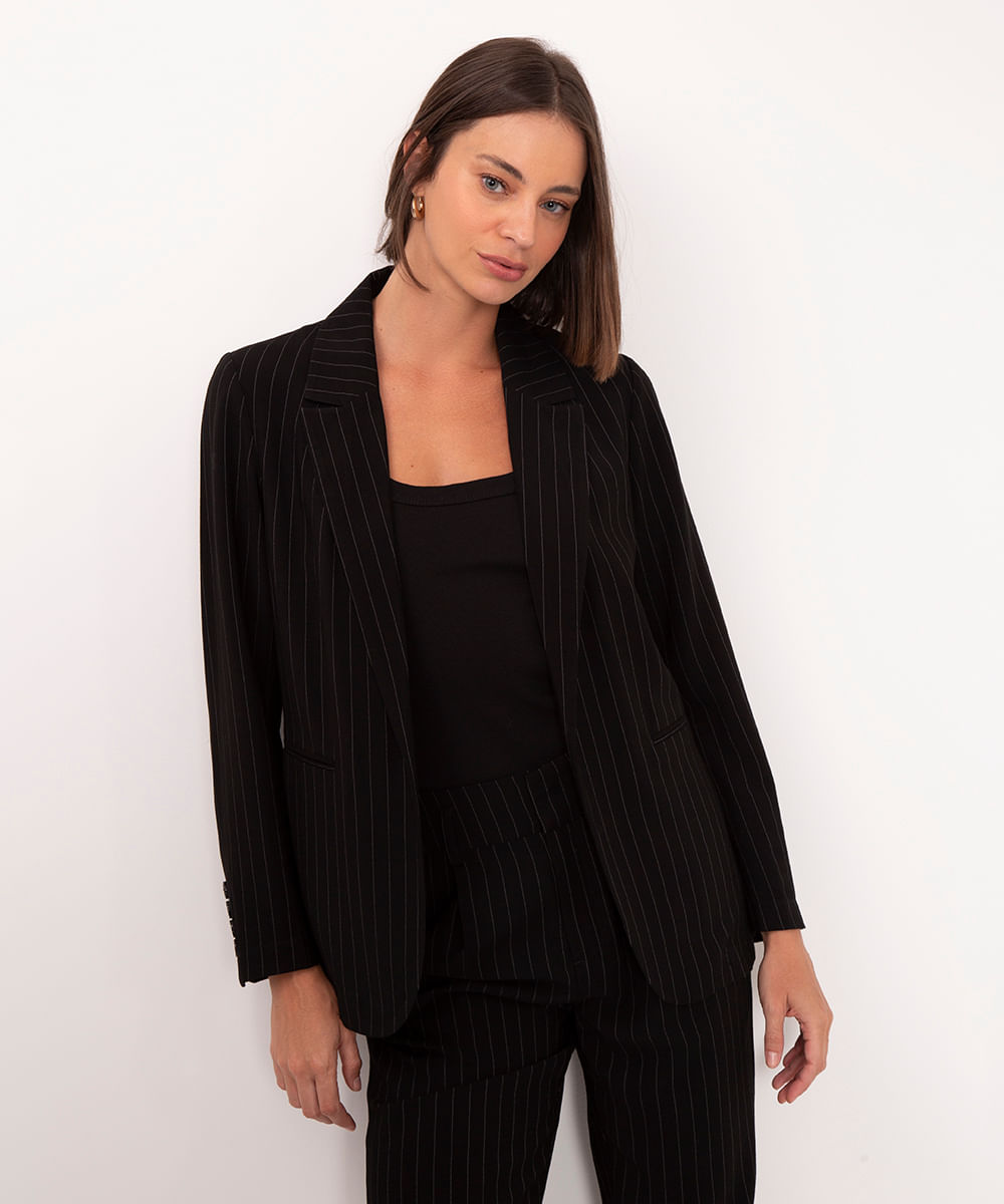 blazer alongado de viscose preto mescla