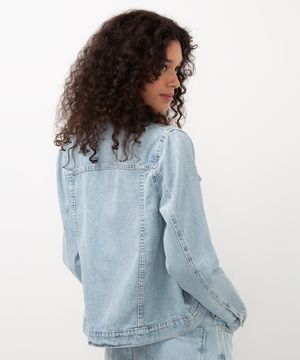 jaqueta jeans com bolsos azul