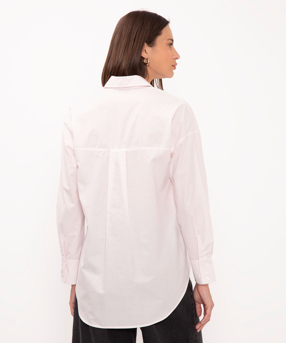 camisa de algodão listrada manga longa rosa