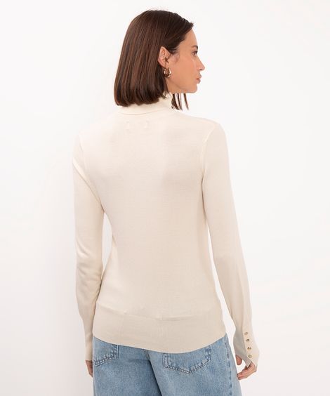 blusa gola alta manga longa botões - cru